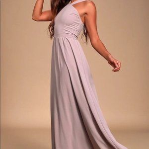 LULUS AIR OF ROMANCE TAUPE HALTER NECK OPEN BACK MAXI DRESS NWT XS